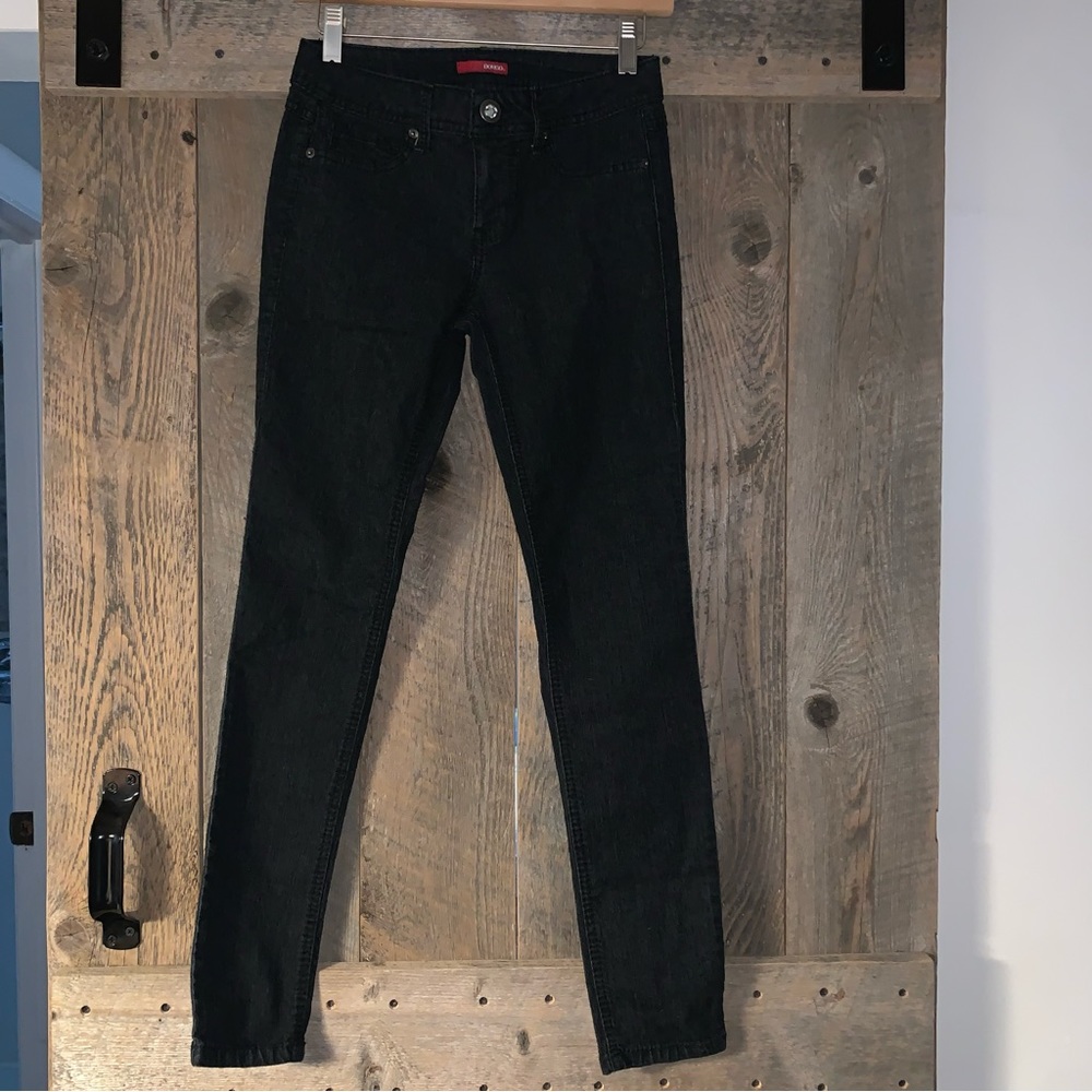 Women’s 3 Junior’s BONGO Black Denim Jegging Skinny Pants Clear Crystal Buttons